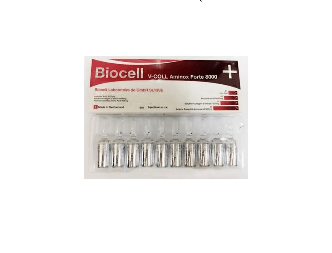 Biocell V Coll Aminox Forte 8000 Glutathione Skin Whitening Injection - 10 Ampules - Switzerland