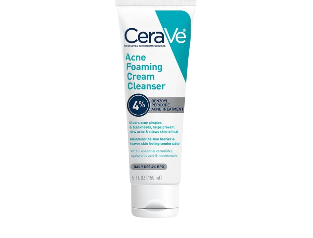 CeraVe Acne Foaming Cream Cleanser 150ml | 4% Benzoyl Peroxide Acne Treatment