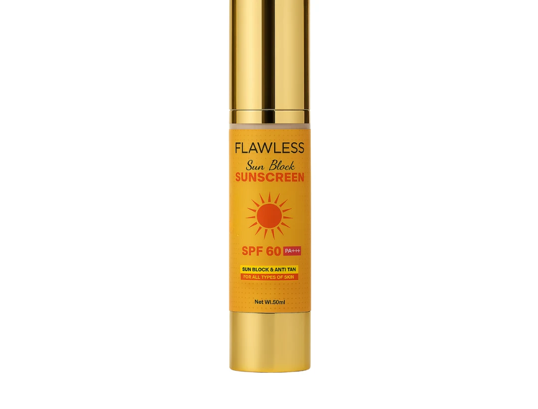 Flawless Sun Block Sunscreen SPF 60 PA+++ | Anti-Tan Protection & Brightening for All Skin Types | 50ml